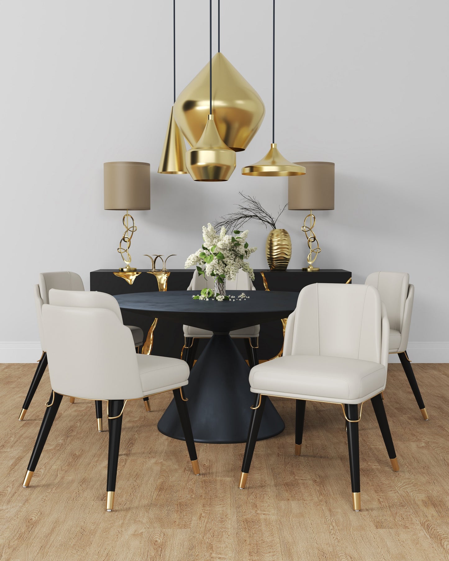 Manhattan Comfort Estelle Cream and Black Faux Leather Dining Chair (Set of 2) 2-DC042-CR