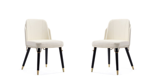 Manhattan Comfort Estelle Cream and Black Faux Leather Dining Chair (Set of 2) 2-DC042-CR