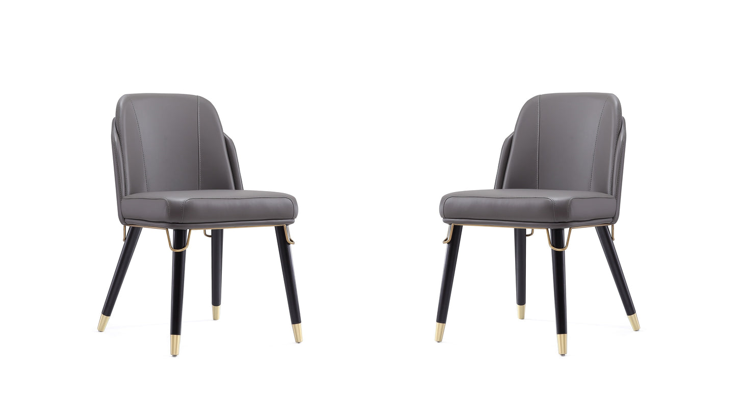 Estelle Modern Wood Vegan Leather Dining Chair in Graphite - Set of 2 2-DC042-PE