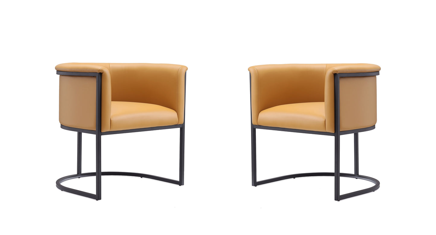 Cosmopolitan Mid-Century Modern Metal Vegan Leather Dining Chair in Camel - Set of 2 2-DC044-SA