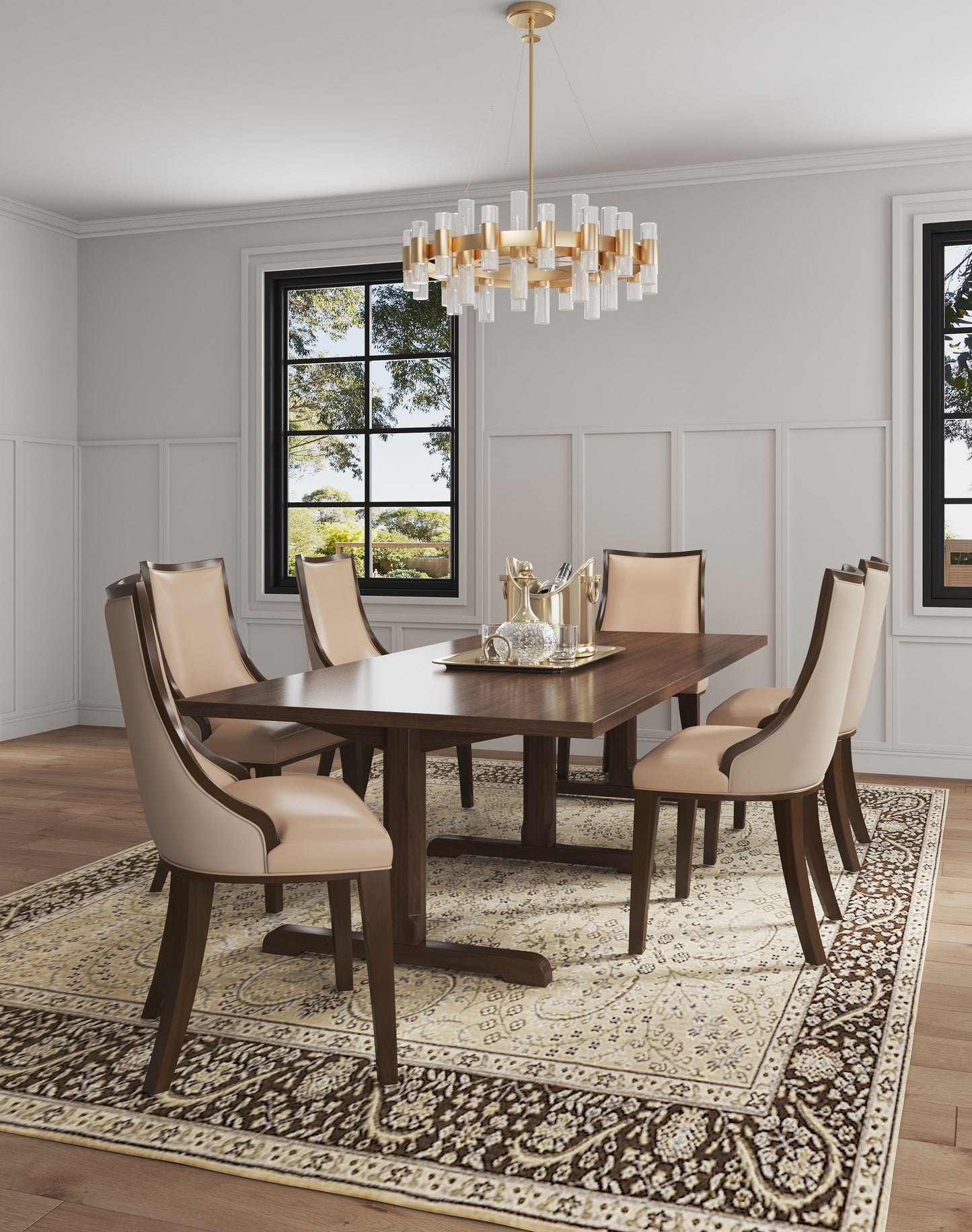 Manhattan Comfort Grand Faux Leather Dining Chair in Tan with Beech Wood Frame (Set of 4) 2-DC048-TN