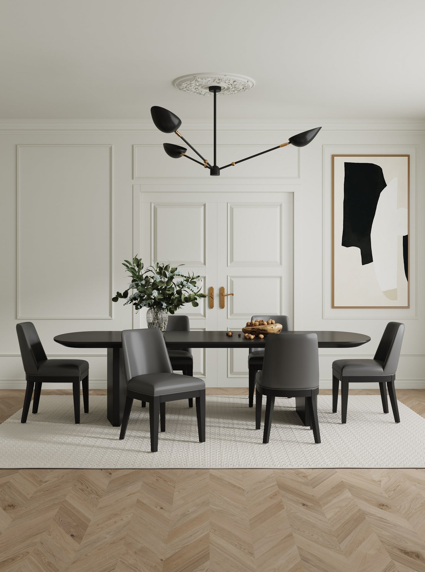 Manhattan Comfort Gansevoort Modern Faux Leather Dining Chair in Pebble Grey (Set of 4) 2-DC051-PE