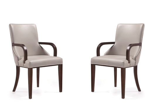 Manhattan Comfort Shubert Modern Faux Leather and Velvet Dining Armchair in Light Grey (Set of 2) 2-DC055AR-LG