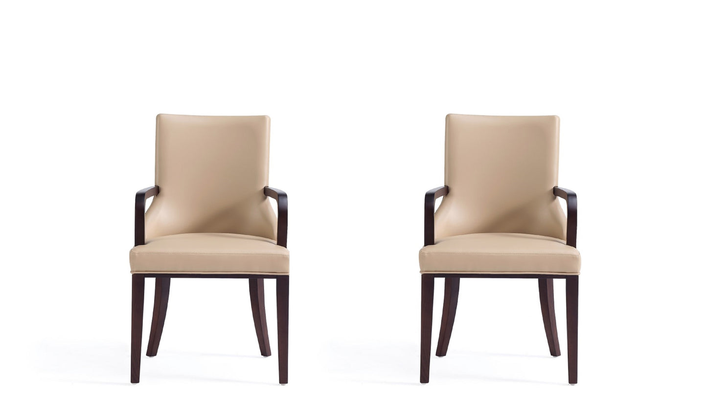 Shubert Modern Wood Vegan Leather and Velvet Armchair in Tan - Set of 2 2-DC055AR-TN