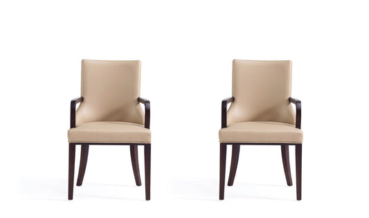 Shubert Modern Wood Vegan Leather and Velvet Armchair in Tan - Set of 2 2-DC055AR-TN