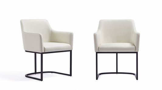 Serena Modern Metal Vegan Leather Armchair in Ivory - Set of 2 2-DC056AR-CR