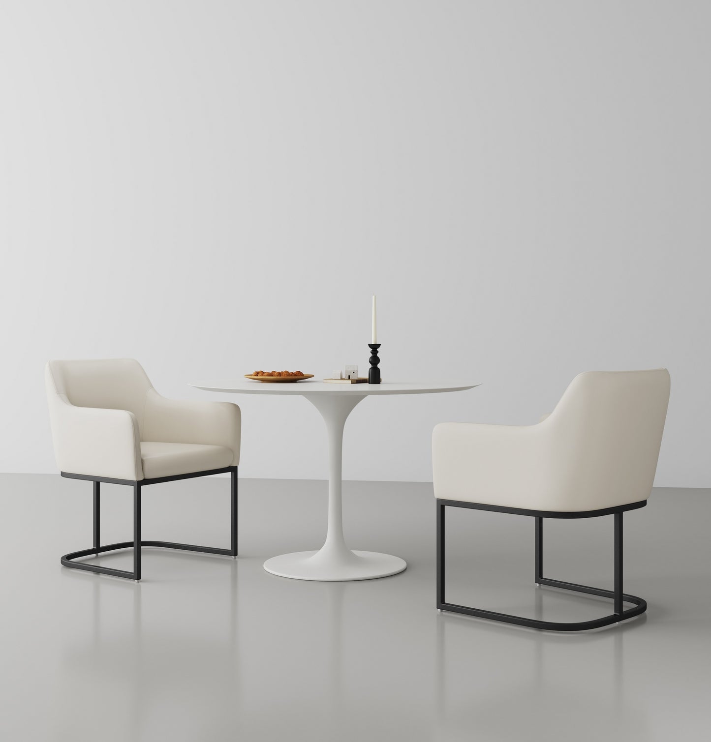 Serena Modern Metal Vegan Leather Armchair in Ivory - Set of 2 2-DC056AR-CR