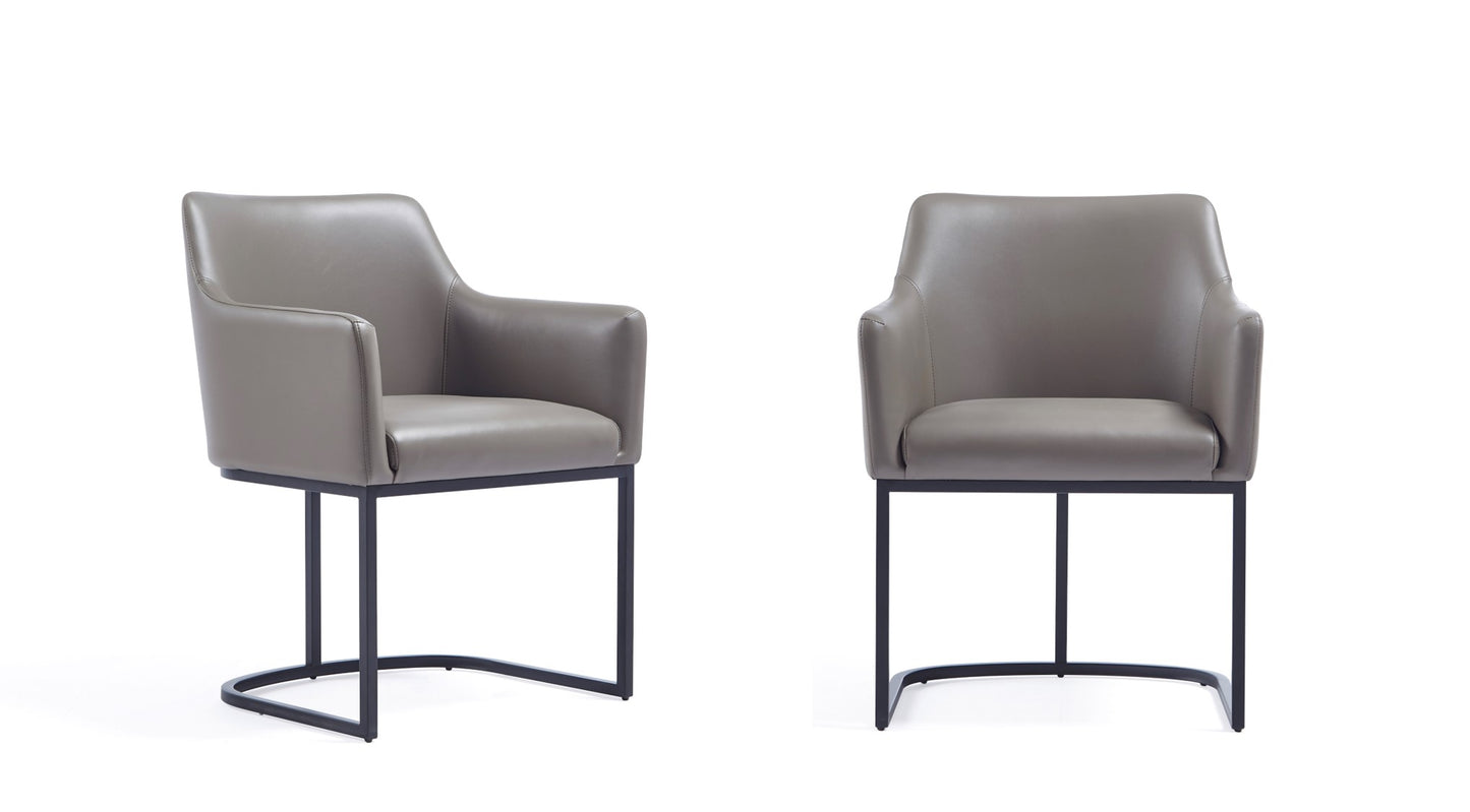 Manhattan Comfort Modern Serena Dining Armchair Upholstered in Leatherette with Steel Legs in Grey - Set of 2 2-DC056AR-GY