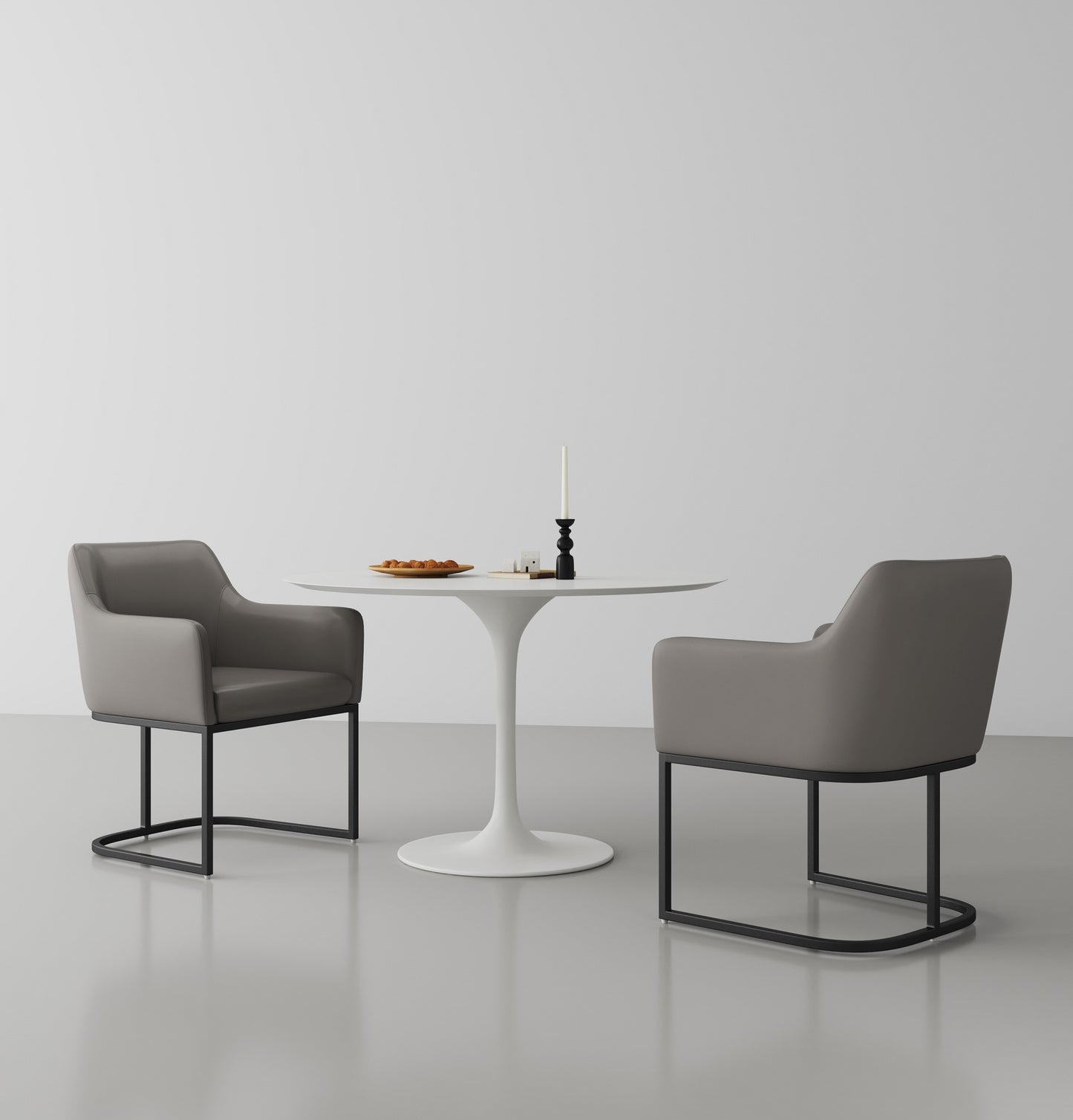 Manhattan Comfort Modern Serena Dining Armchair Upholstered in Leatherette with Steel Legs in Grey - Set of 2 2-DC056AR-GY