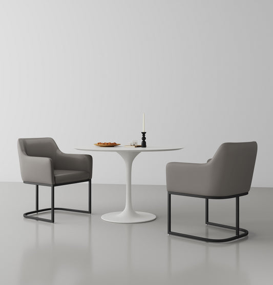 Manhattan Comfort Modern Serena Dining Armchair Upholstered in Leatherette with Steel Legs in Grey - Set of 2 2-DC056AR-GY