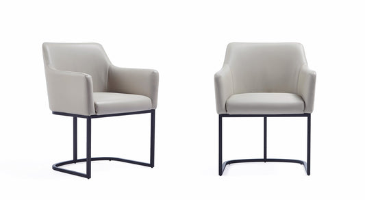 Manhattan Comfort Modern Serena Dining Armchair Upholstered in Leatherette with Steel Legs in Light Grey - Set of 2 2-DC056AR-LG