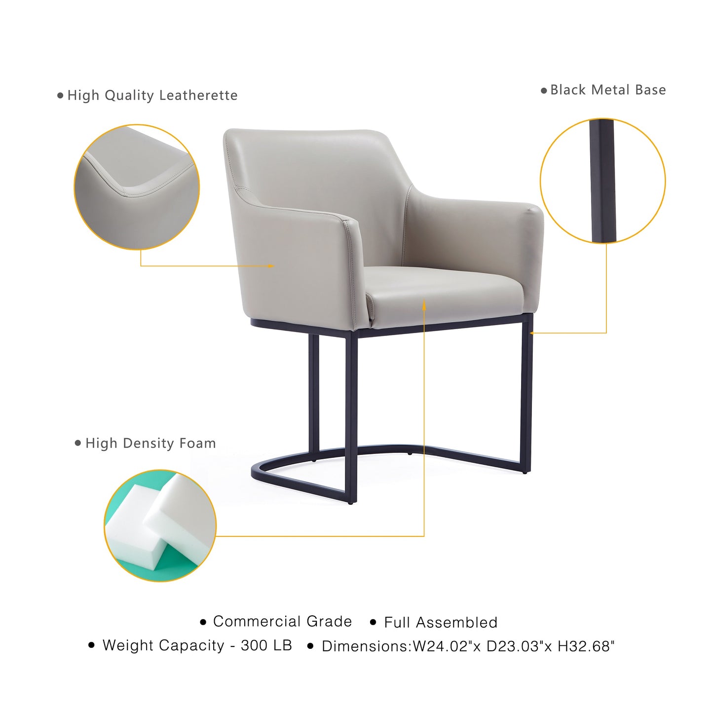 Serena Modern Metal Vegan Leather Armchair in Light Gray - Set of 2 2-DC056AR-LG
