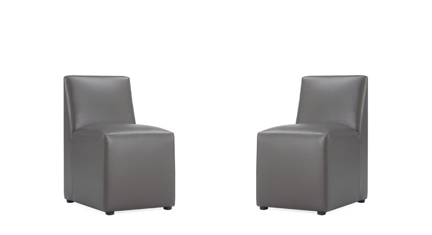 Manhattan Comfort Anna Modern Square Faux Leather Dining Chair in Pewter (Set of 2) 2-DC058-PE