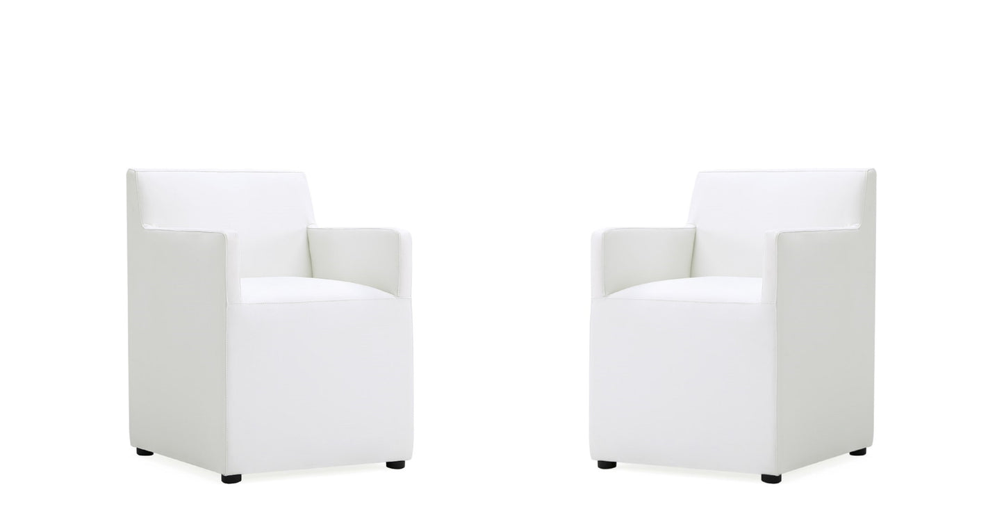 Anna Square Modern Vegan Leather Armchair in White - Set of 2 2-DC058AR-CR