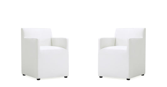 Anna Square Modern Vegan Leather Armchair in White - Set of 2 2-DC058AR-CR