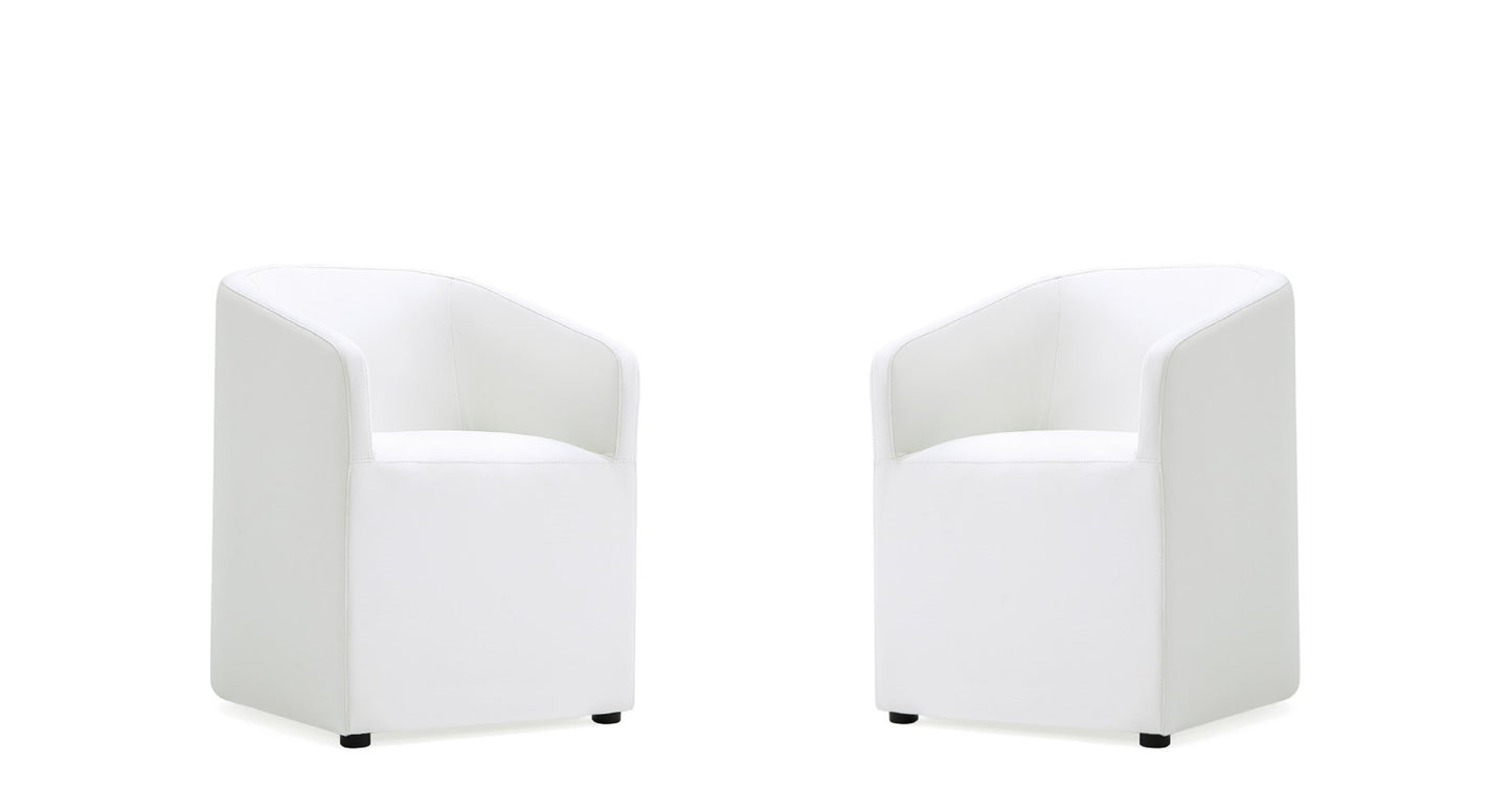 Anna Round Modern Vegan Leather Armchair in White - Set of 2 2-DC059AR-CR
