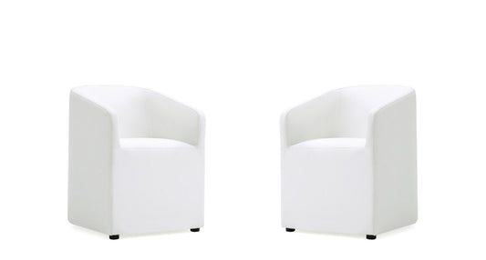 Anna Round Modern Vegan Leather Armchair in White - Set of 2 2-DC059AR-CR