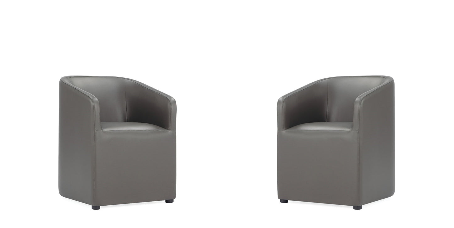 Manhattan Comfort Anna Modern Round Faux Leather Dining Armchair in Pewter (Set of 2) 2-DC059AR-PE