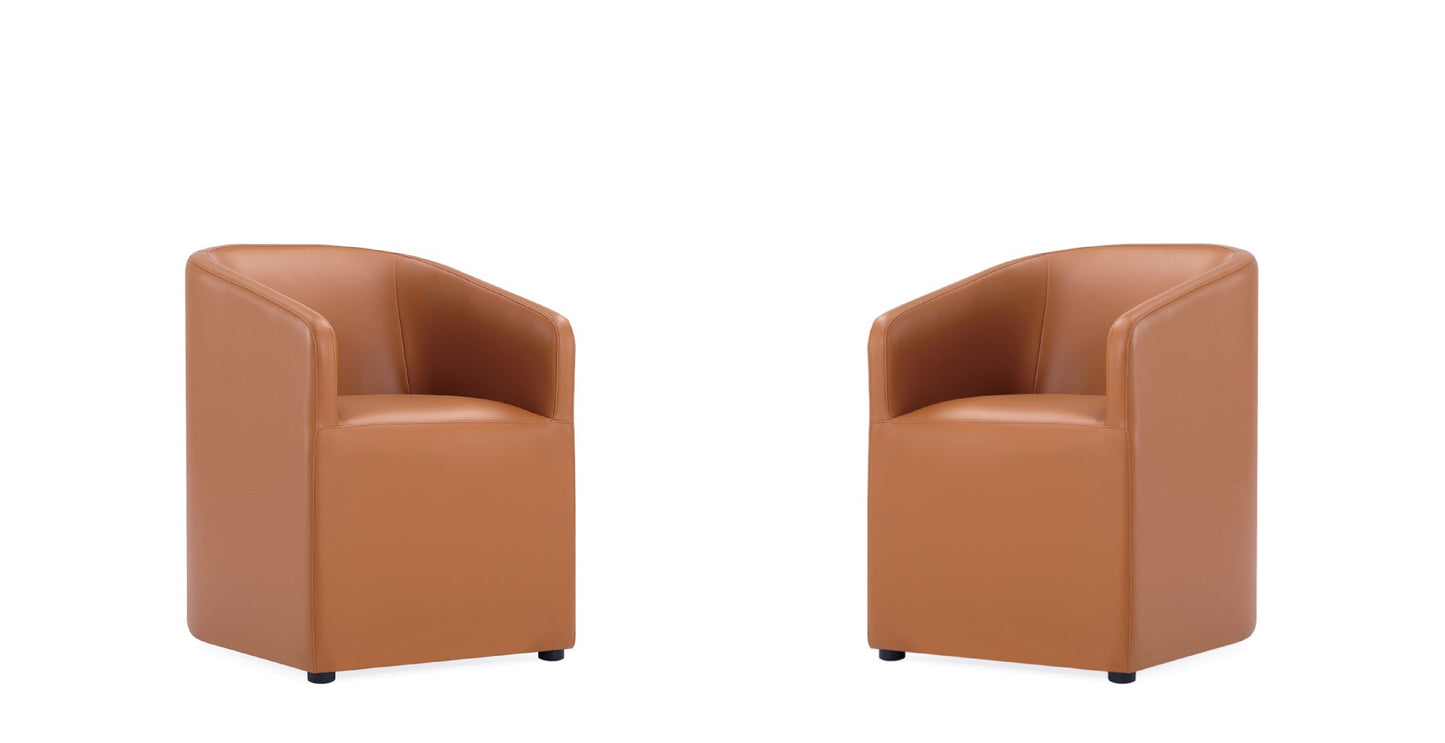 Anna Round Modern Vegan Leather Armchair in Saddle Brown - Set of 2 2-DC059AR-SA