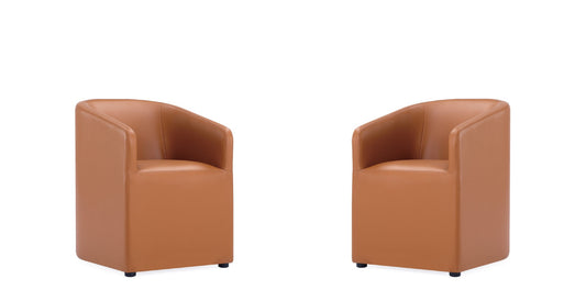 Anna Round Modern Vegan Leather Armchair in Saddle Brown - Set of 2 2-DC059AR-SA