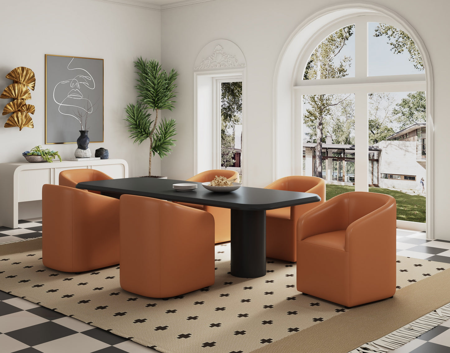 Anna Round Modern Vegan Leather Armchair in Saddle Brown - Set of 2 2-DC059AR-SA
