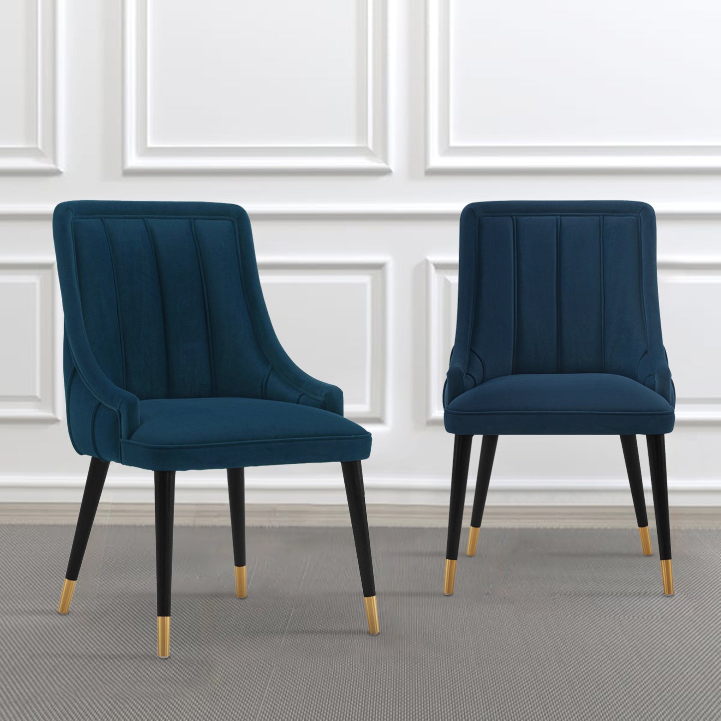 Eda Modern Wood Upholstered Dining Chair in Midnight Blue - Set of 2 2-DC073-BL