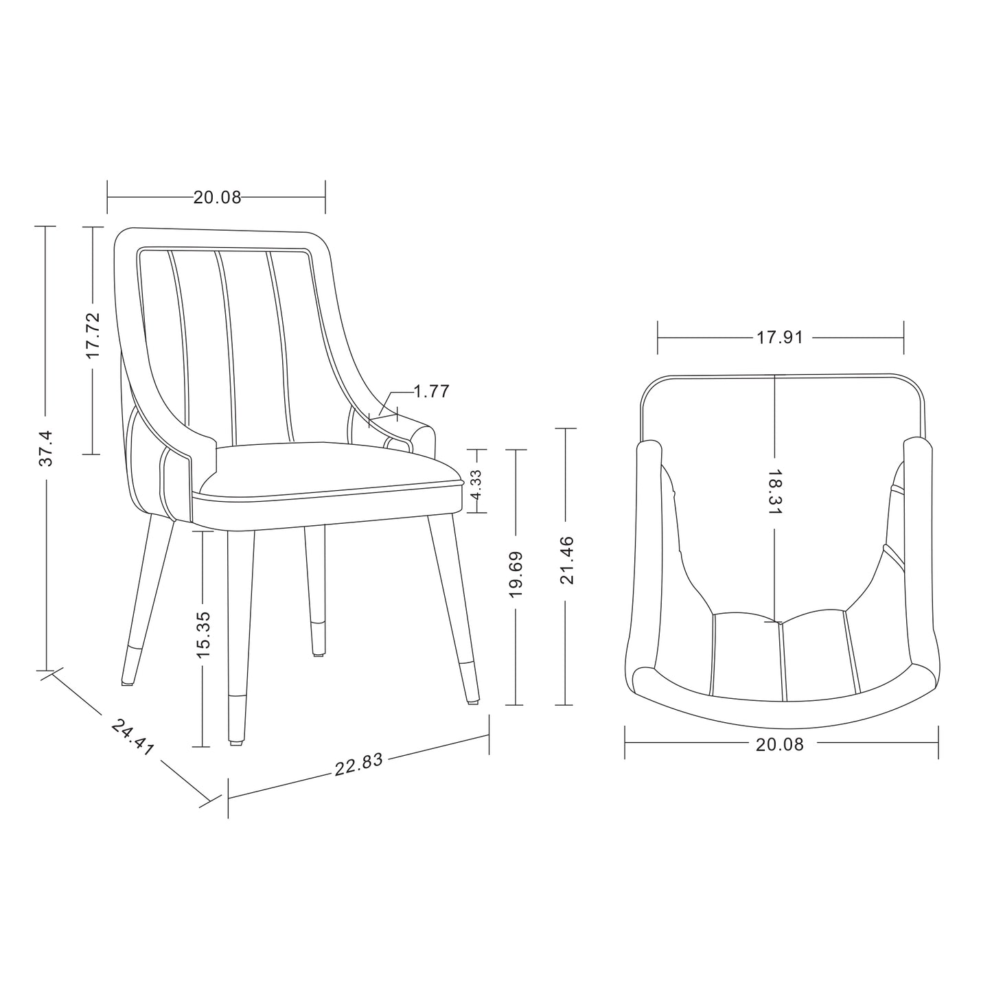 Eda Modern Wood Upholstered Dining Chair in Midnight Blue - Set of 2 2-DC073-BL