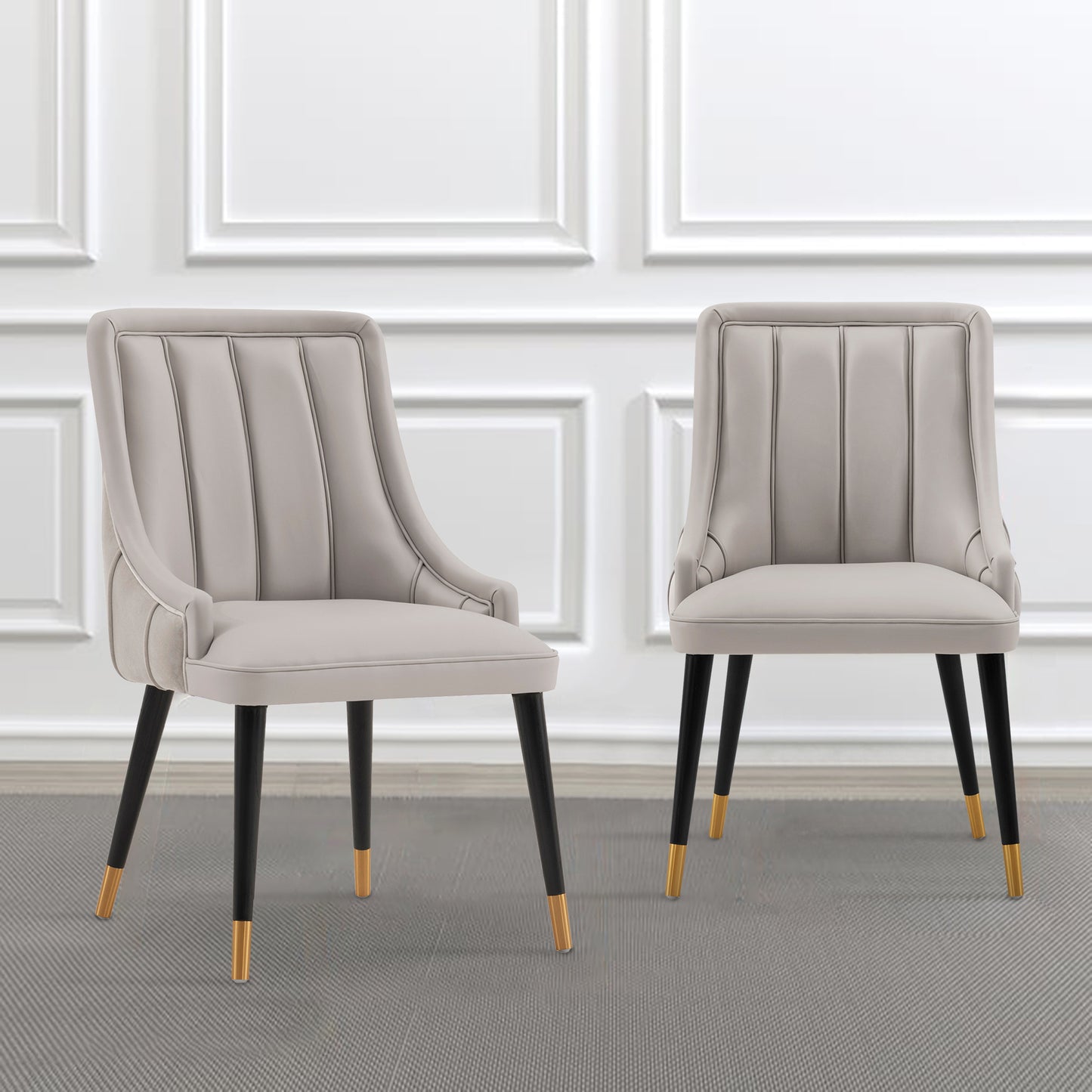 Manhattan Comfort Modern Eda Velvet and Leatherette Dining Chair in Grey- Set of 2 2-DC073-GY