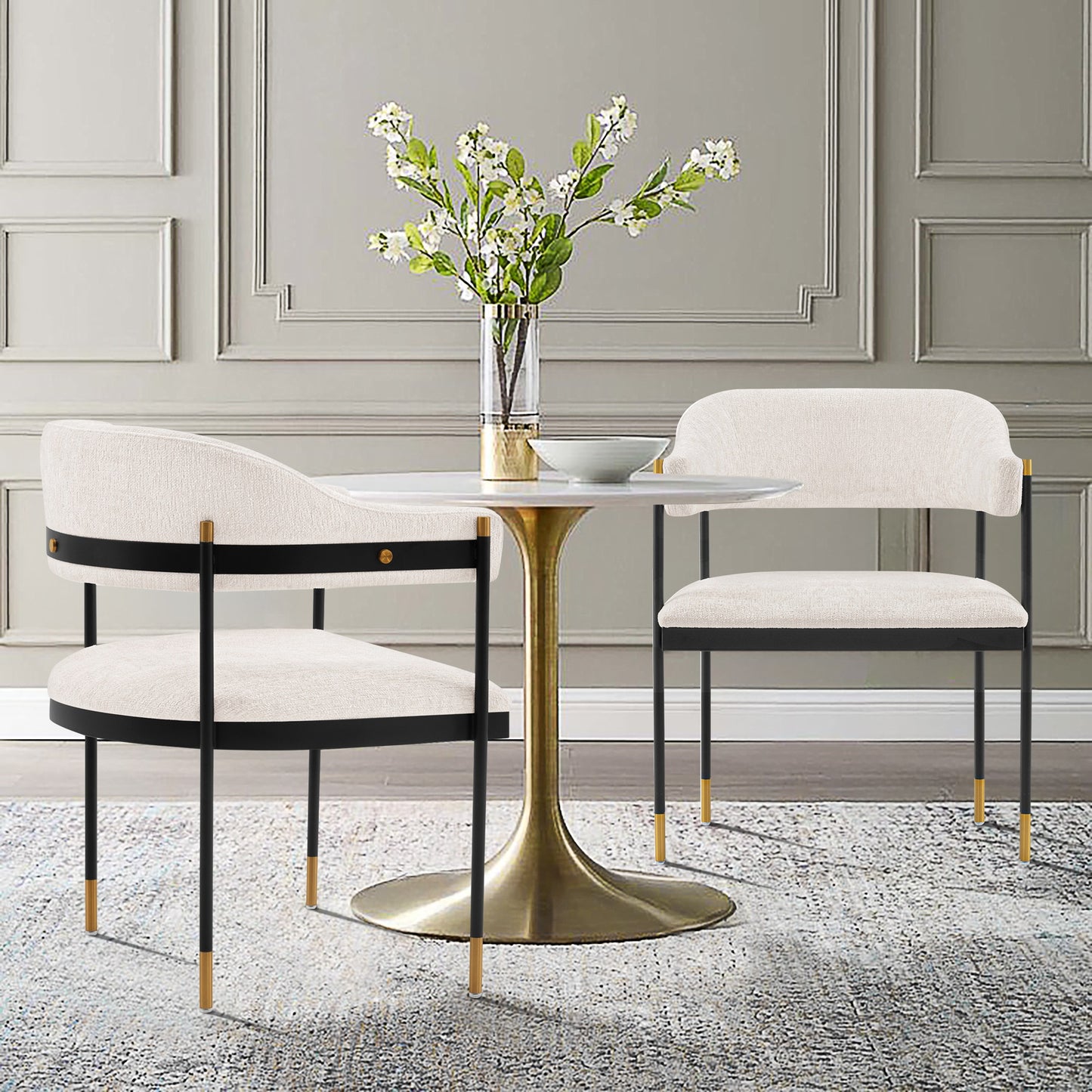 Lia Modern Metal Chenille Armchair in Cream - Set of 2 2-DC074-CR