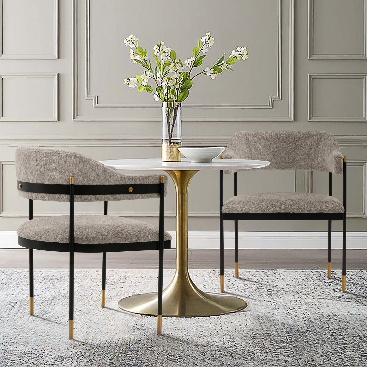 Manhattan Comfort Modern Lia Chenille Dining Armchair in Stone - Set of 2 2-DC074-ST