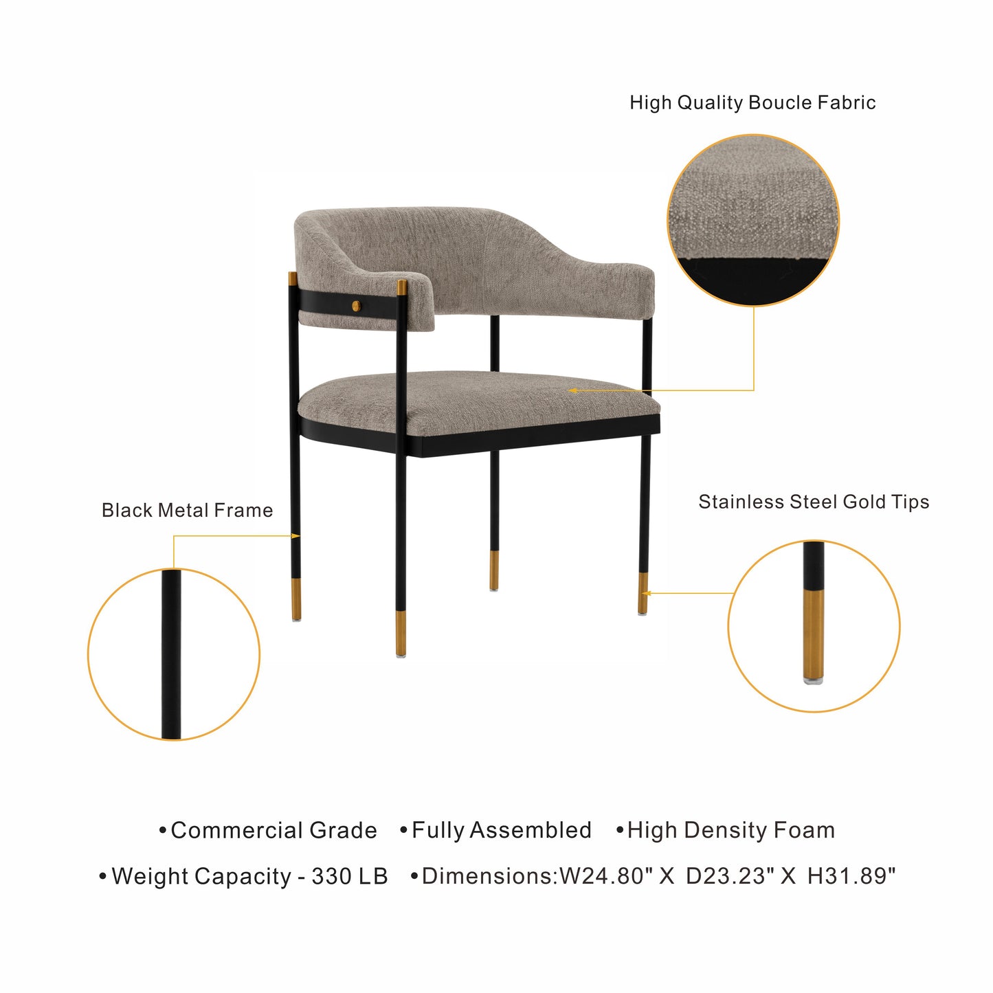 Manhattan Comfort Modern Lia Chenille Dining Armchair in Stone - Set of 2 2-DC074-ST