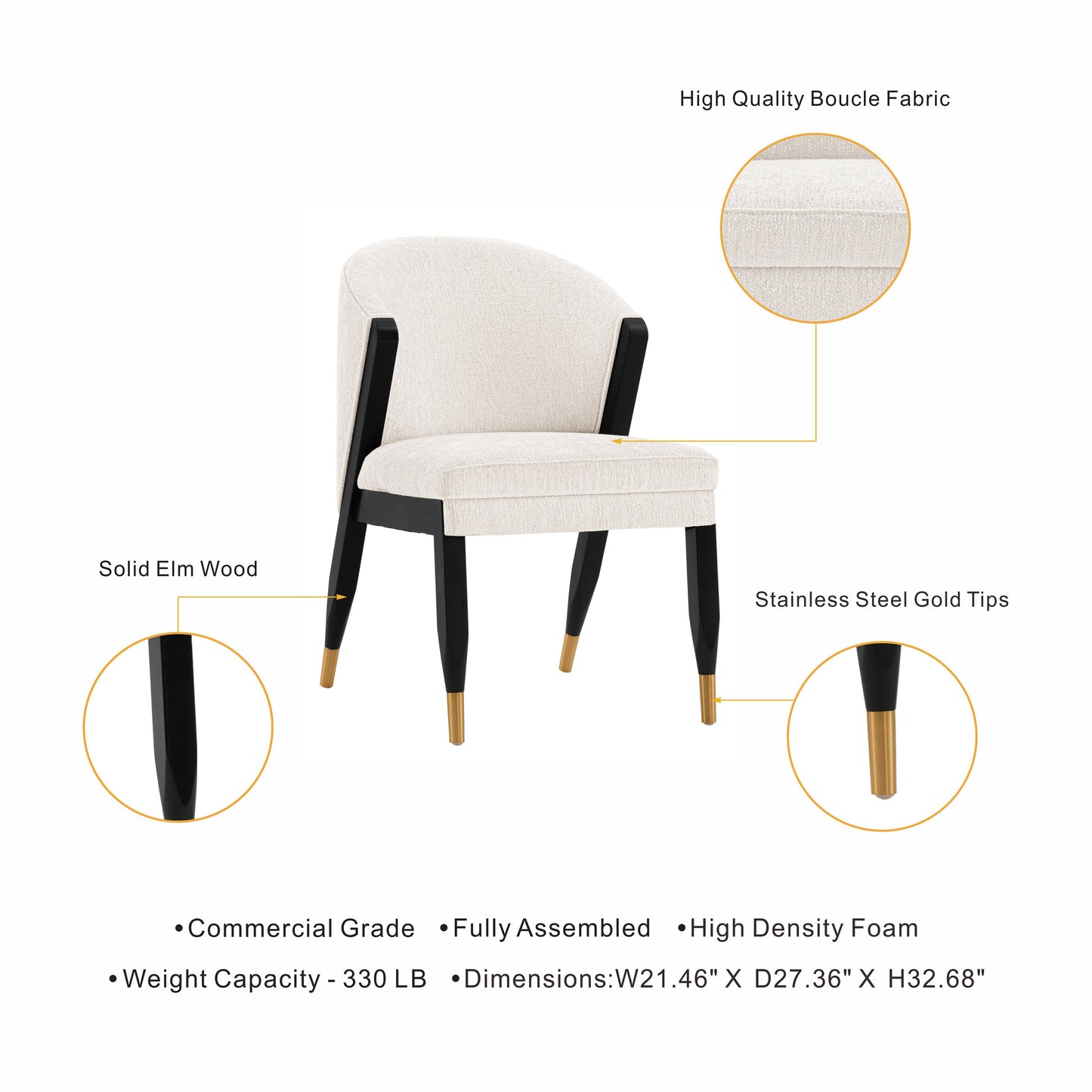 Manhattan Comfort Modern Ola Chenille Dining Chair in Cream- Set of 2 2-DC075-CR