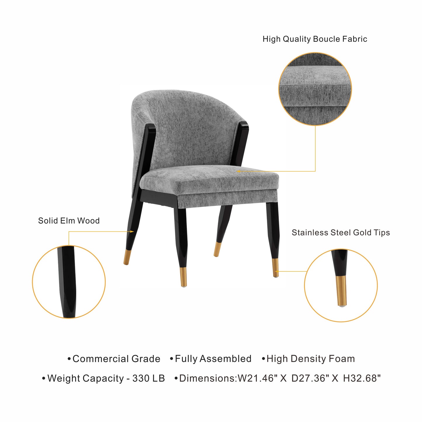 Manhattan Comfort Modern Ola Chenille Dining Chair in Grey- Set of 2 2-DC075-GY