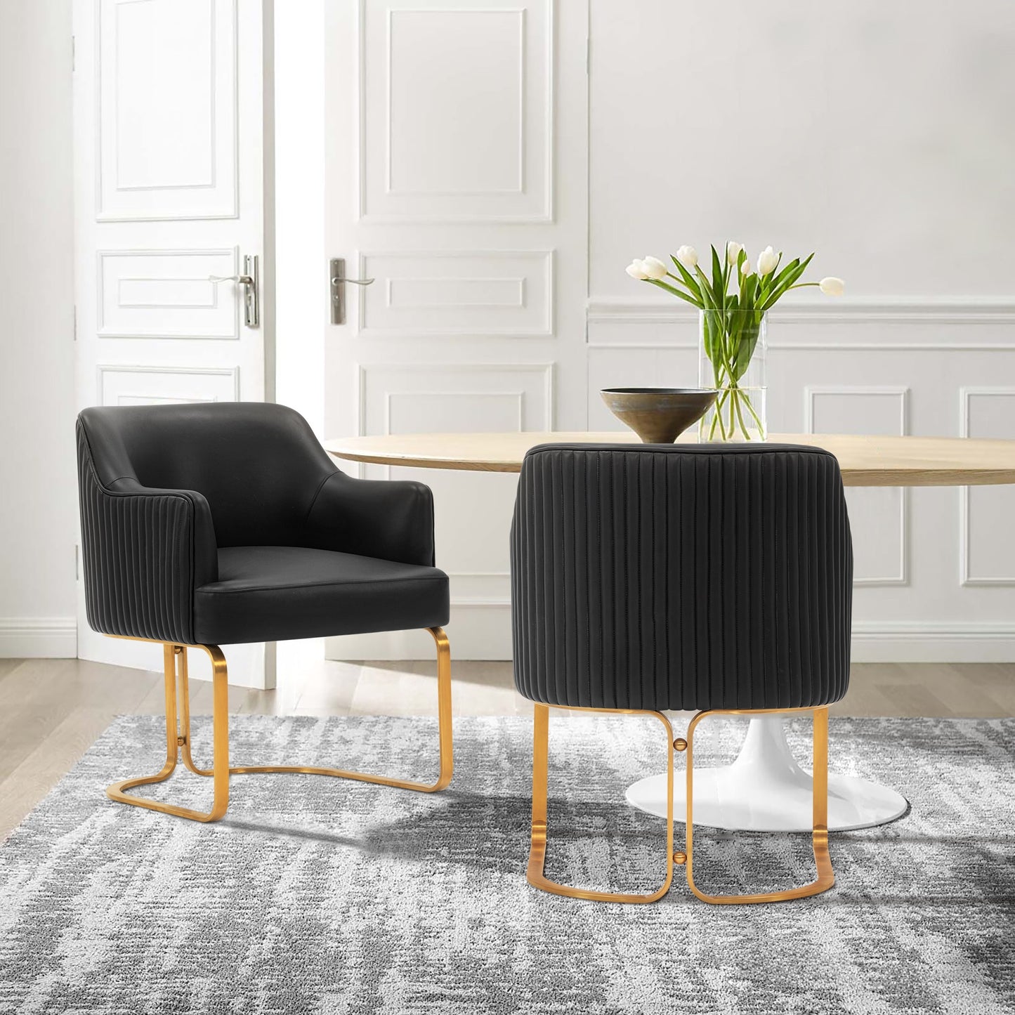 Raya Modern Wood Vegan Leather Dining Chair in Black - Set of 2 2-DC078-BK