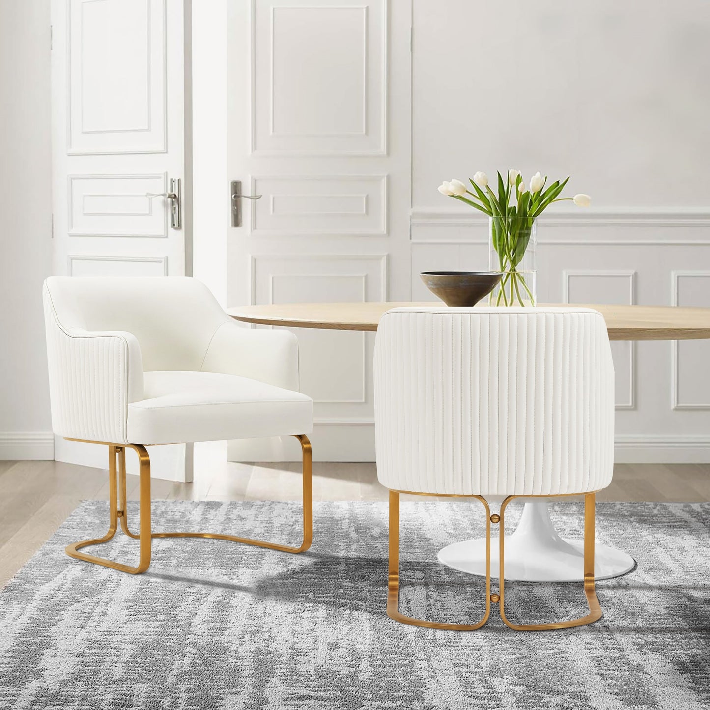 Raya Modern Wood Vegan Leather Dining Chair in Ivory - Set of 2 2-DC078-CR