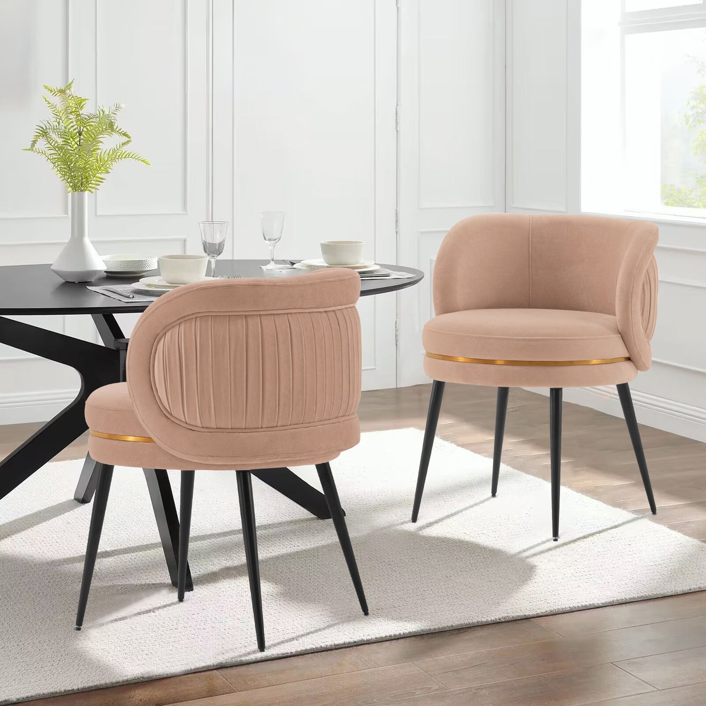 Kaya Modern Wood Velvet Dining Chair in Nude - Set of 2 2-DC080-ND