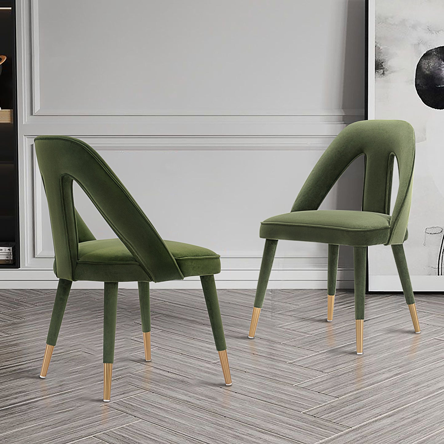 Manhattan Comfort Modern Neda Velvet Dining Chair in Olive Green - Set of 2 2-DC081-OG