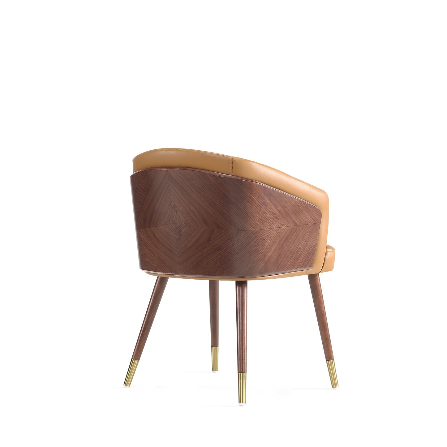 Manhattan Comfort Modern Raya Dining Chair Upholstered in Leatherette with Beech Wood Back and Solid Wood Legs in Walnut and Camal- Set of 2 2-DC082-CL