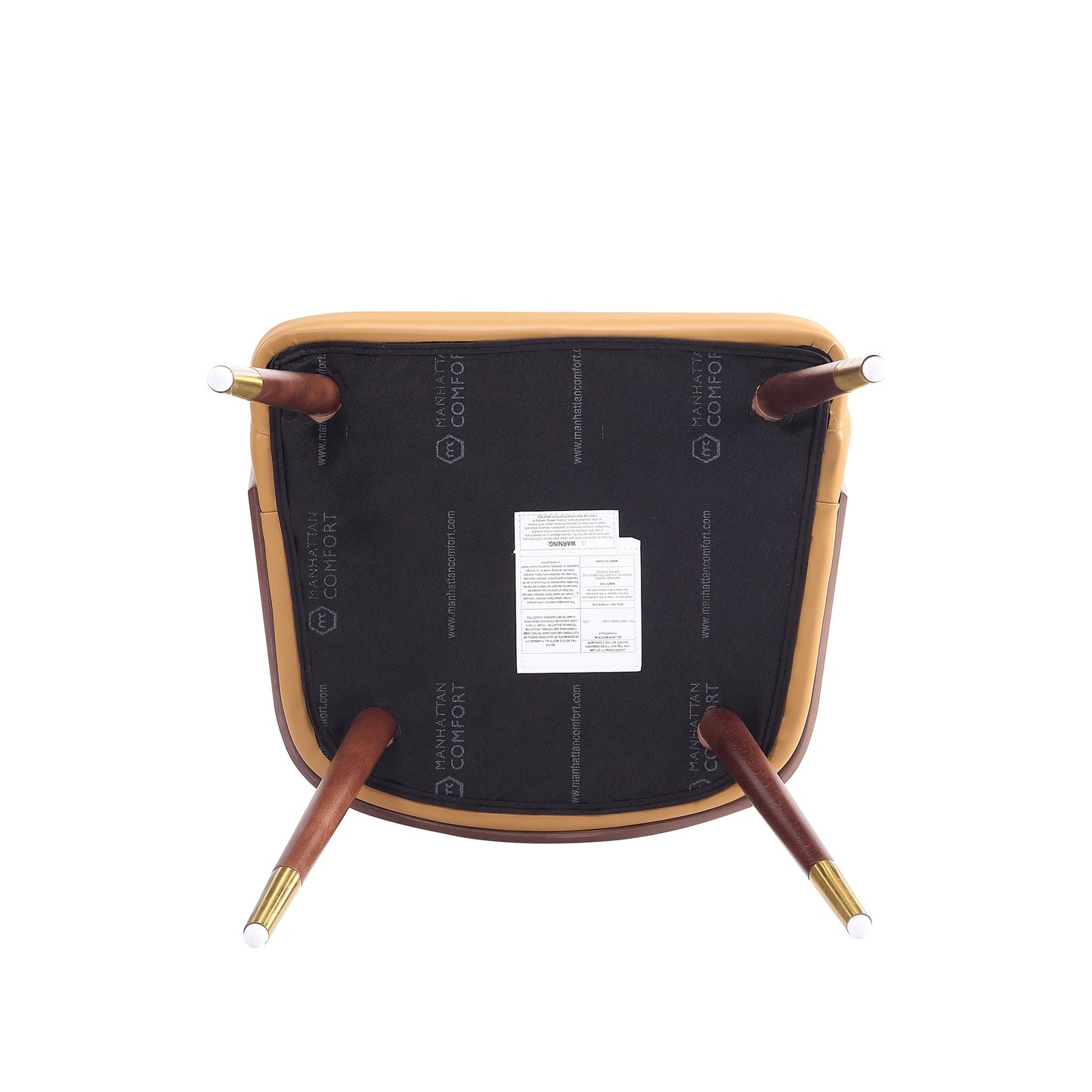 Manhattan Comfort Modern Raya Dining Chair Upholstered in Leatherette with Beech Wood Back and Solid Wood Legs in Walnut and Camal- Set of 2 2-DC082-CL