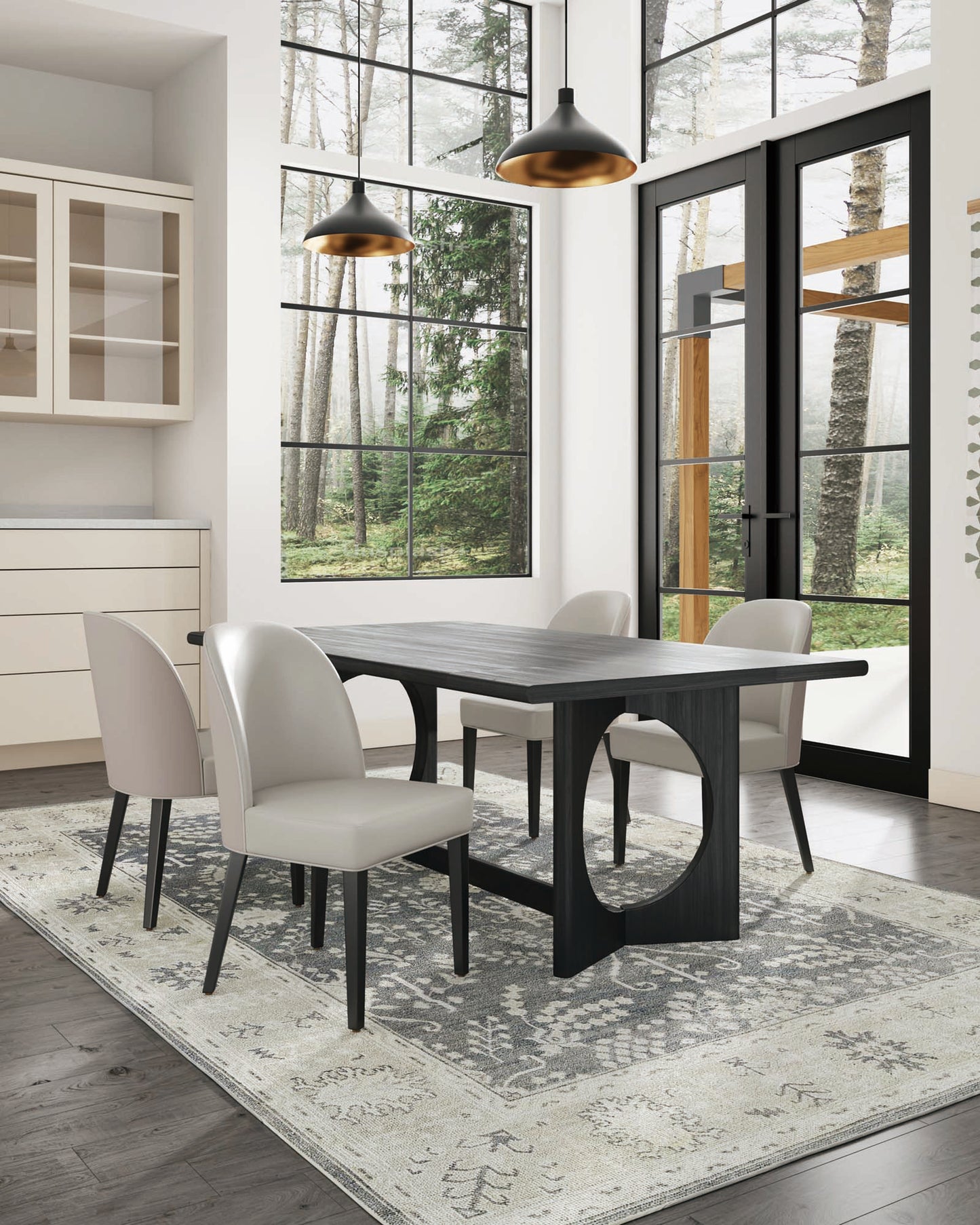 Manhattan Comfort Hillman Modern Leatherette and Velvet Upholstered Dining Chair in Light Grey - Set of 4 2-DC087-LG