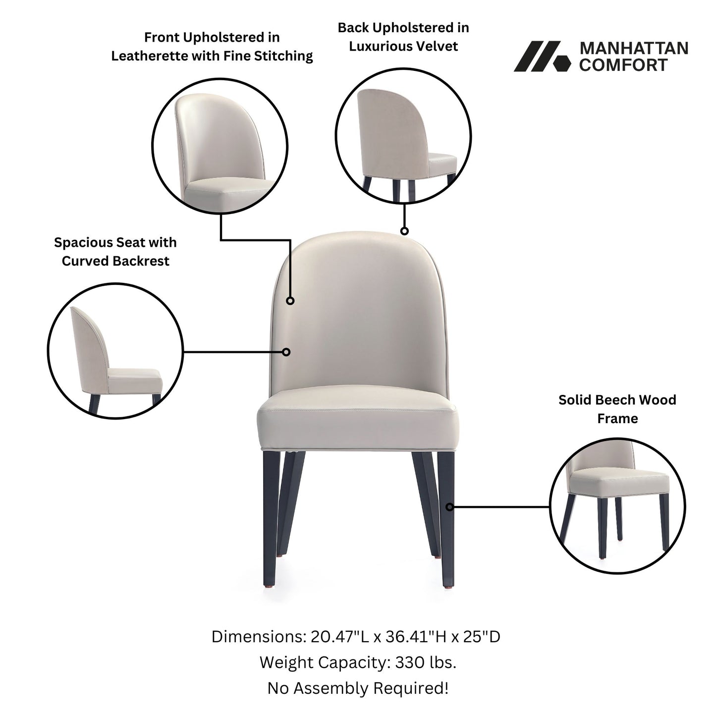 Hillman Modern Wood Upholstered Dining Chair in Light Gray - Set of 4 2-DC087-LG