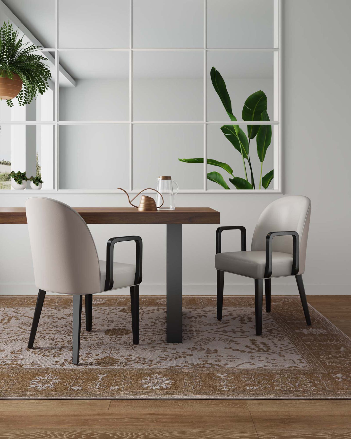 Manhattan Comfort Hillman Modern Leatherette and Velvet Upholstered Dining Arm Chair in Light Grey- Set of 2 2-DC087AR-LG