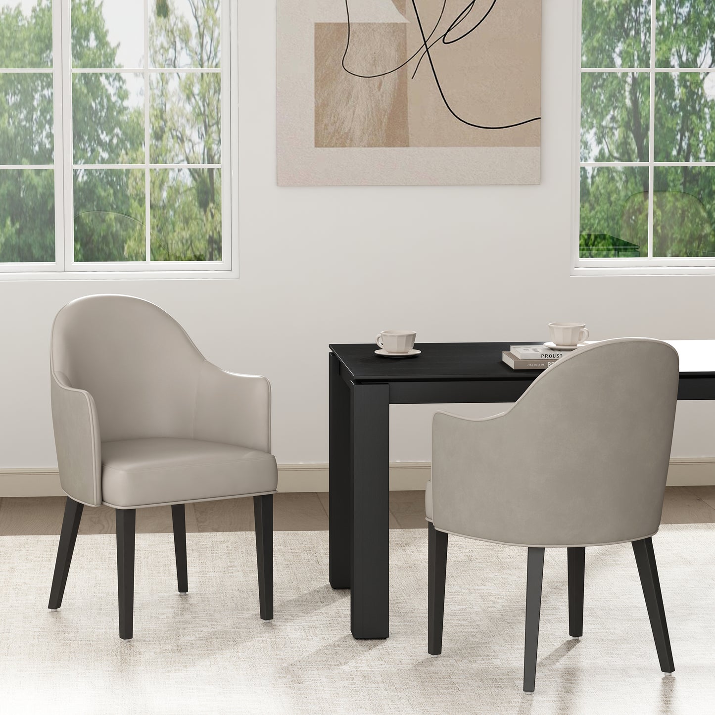 Hillman Modern Wood Vegan Leather and Velvet Armchair in Light Gray - Set of 2 2-DC087AR2-LG