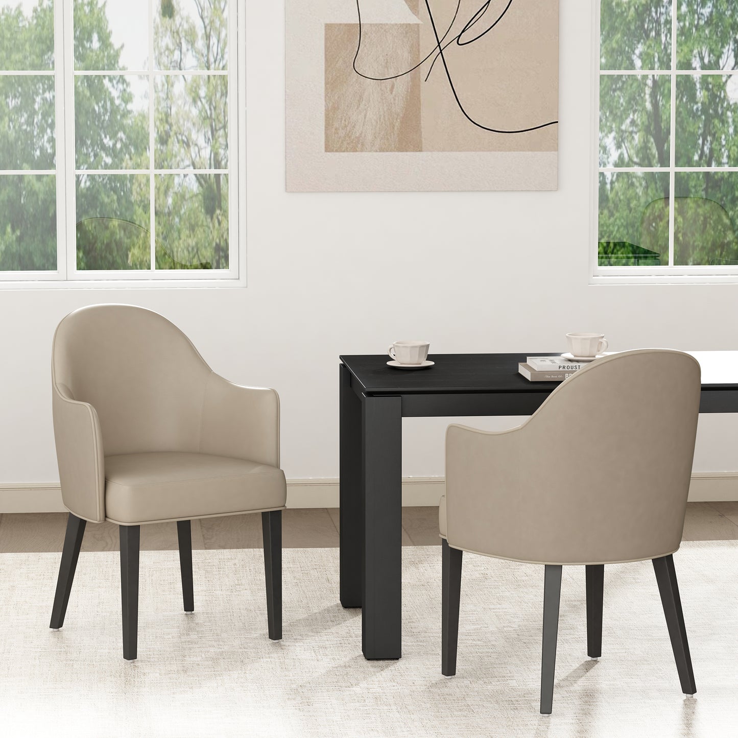 Hillman Modern Wood Vegan Leather and Velvet Armchair in Sand - Set of 2 2-DC087AR2-SD