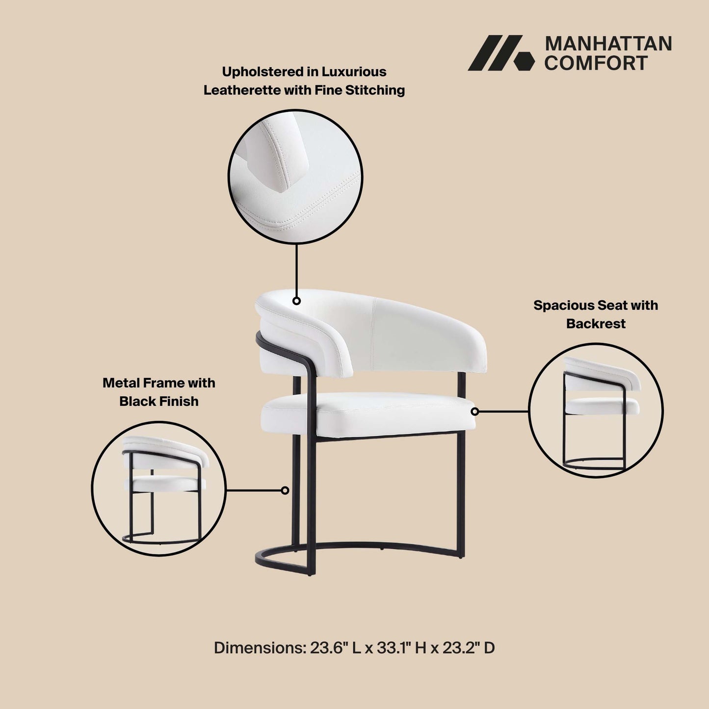 Augusta Modern Metal Vegan Leather Dining Chair in White - Set of 2 2-DC094-WH