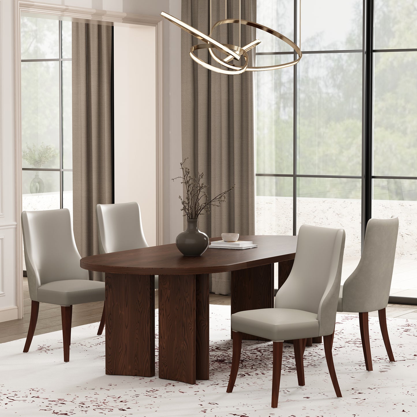 Connie Modern Wood Vegan Leather and Velvet Dining Chair in Light Gray - Set of 4 2-DC095-LG