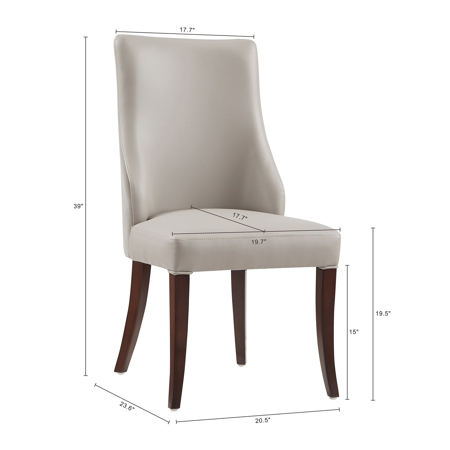 Connie Modern Wood Vegan Leather and Velvet Dining Chair in Light Gray - Set of 4 2-DC095-LG