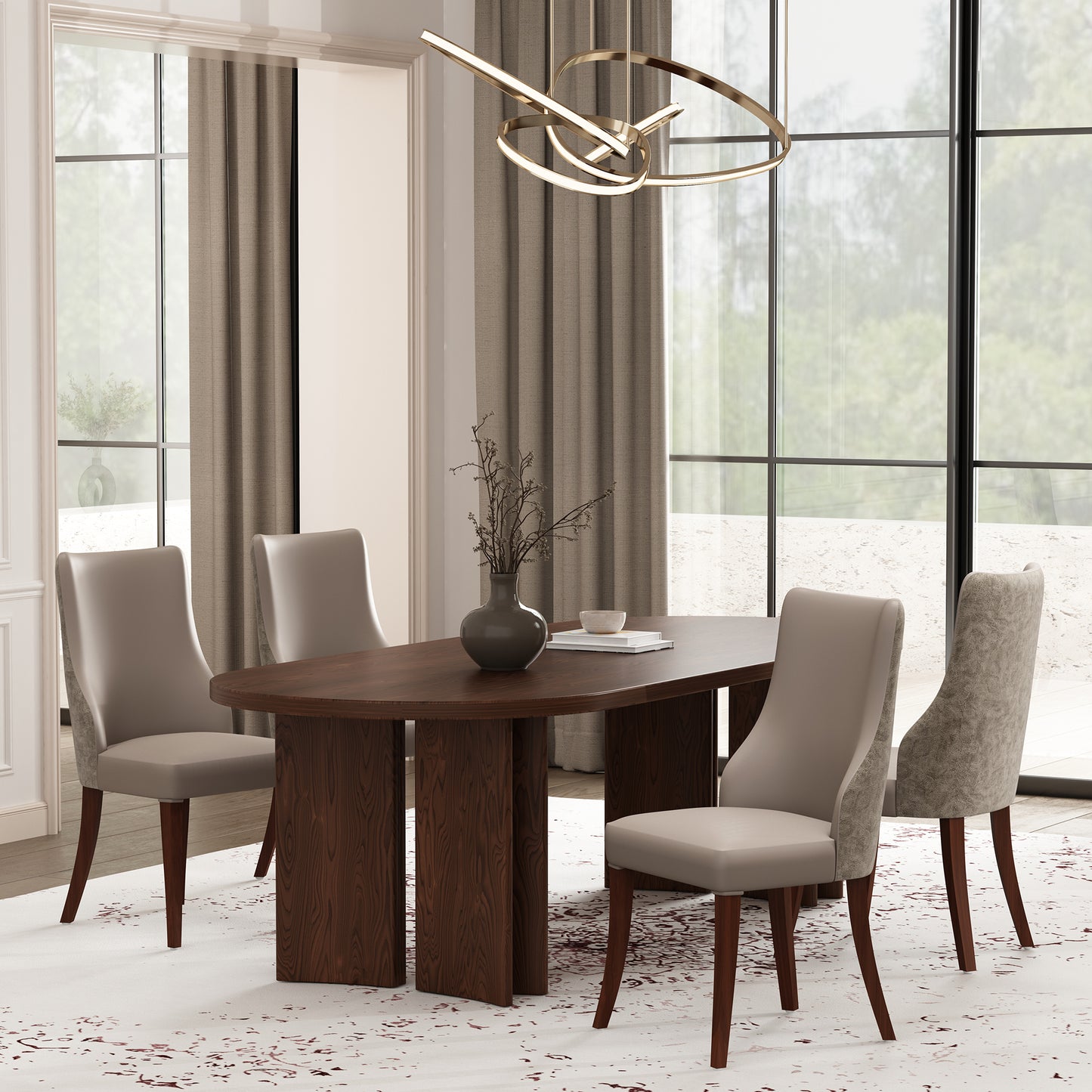 Connie Modern Wood Vegan Leather and Velvet Dining Chair in Taupe - Set of 4 2-DC095-TP