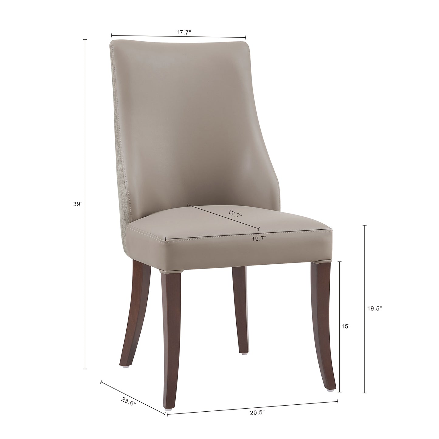 Connie Modern Wood Vegan Leather and Velvet Dining Chair in Taupe - Set of 4 2-DC095-TP