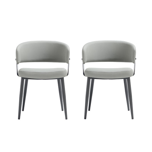 Luce Modern Metal Textured Vegan Leather Dining Chair in Stone Gray - Set of 2 2-DC097-GY